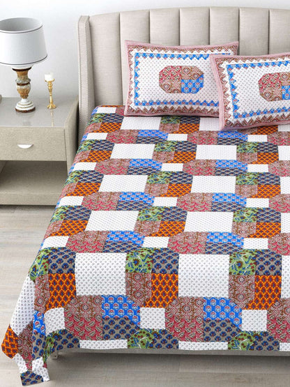 100% Pure Cotton Traditional Printed Bedsheet for Double Bed King Size Bedsheet with 2 Pillow Covers