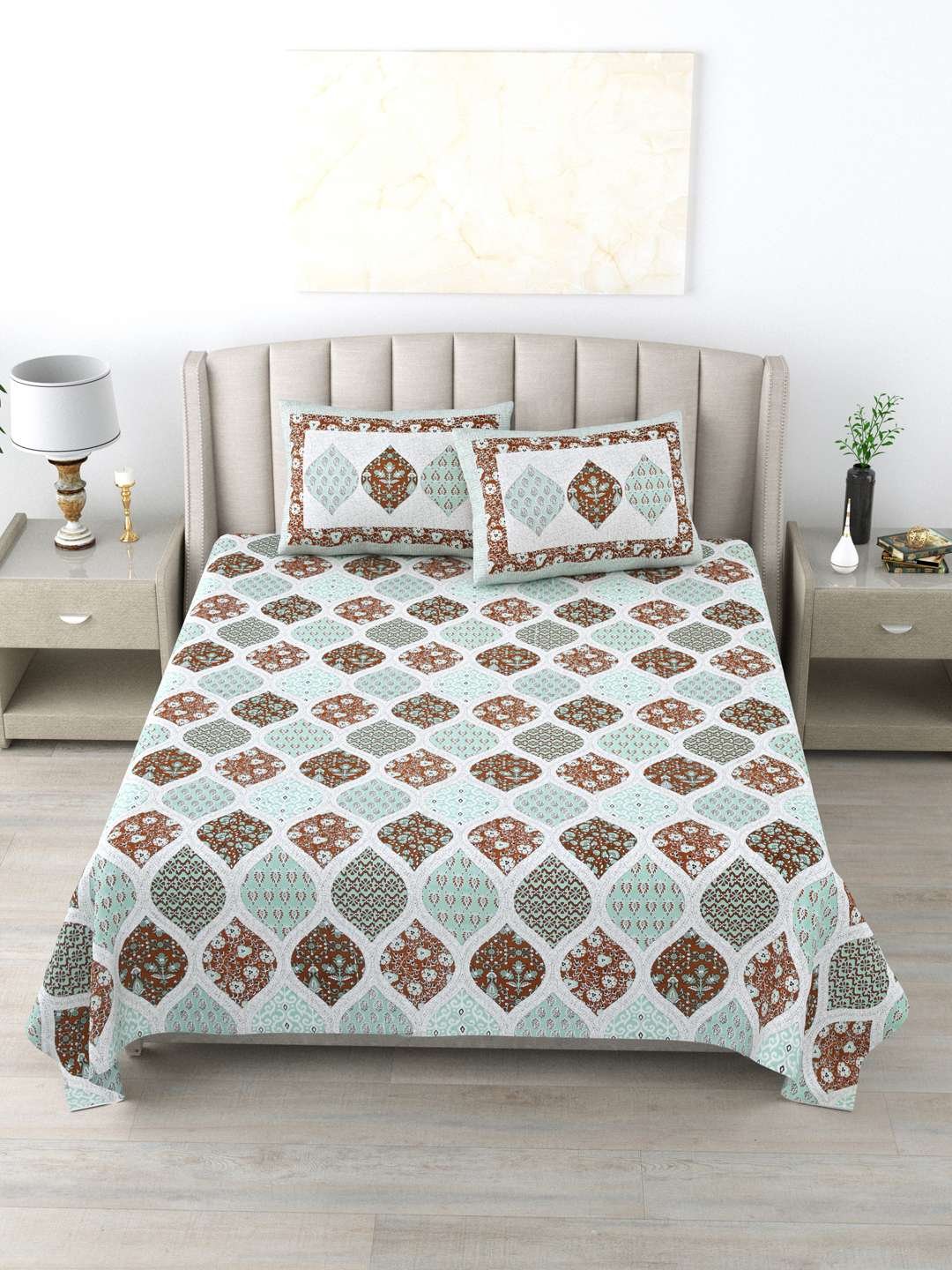 100% Pure Cotton Traditional Printed Bedsheet for Double Bed King Size Bedsheet with 2 Pillow Covers