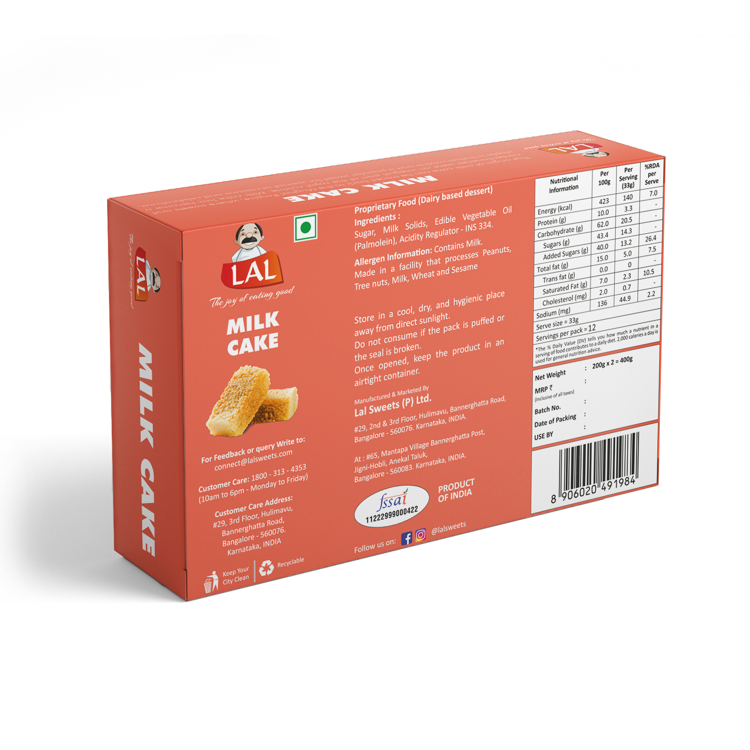 Lal Sweets Milk Cake - 400gm