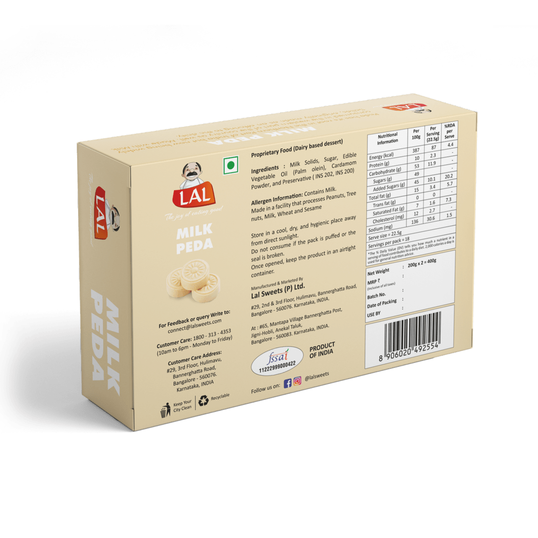 Lal Sweets Milk Peda - 400gm