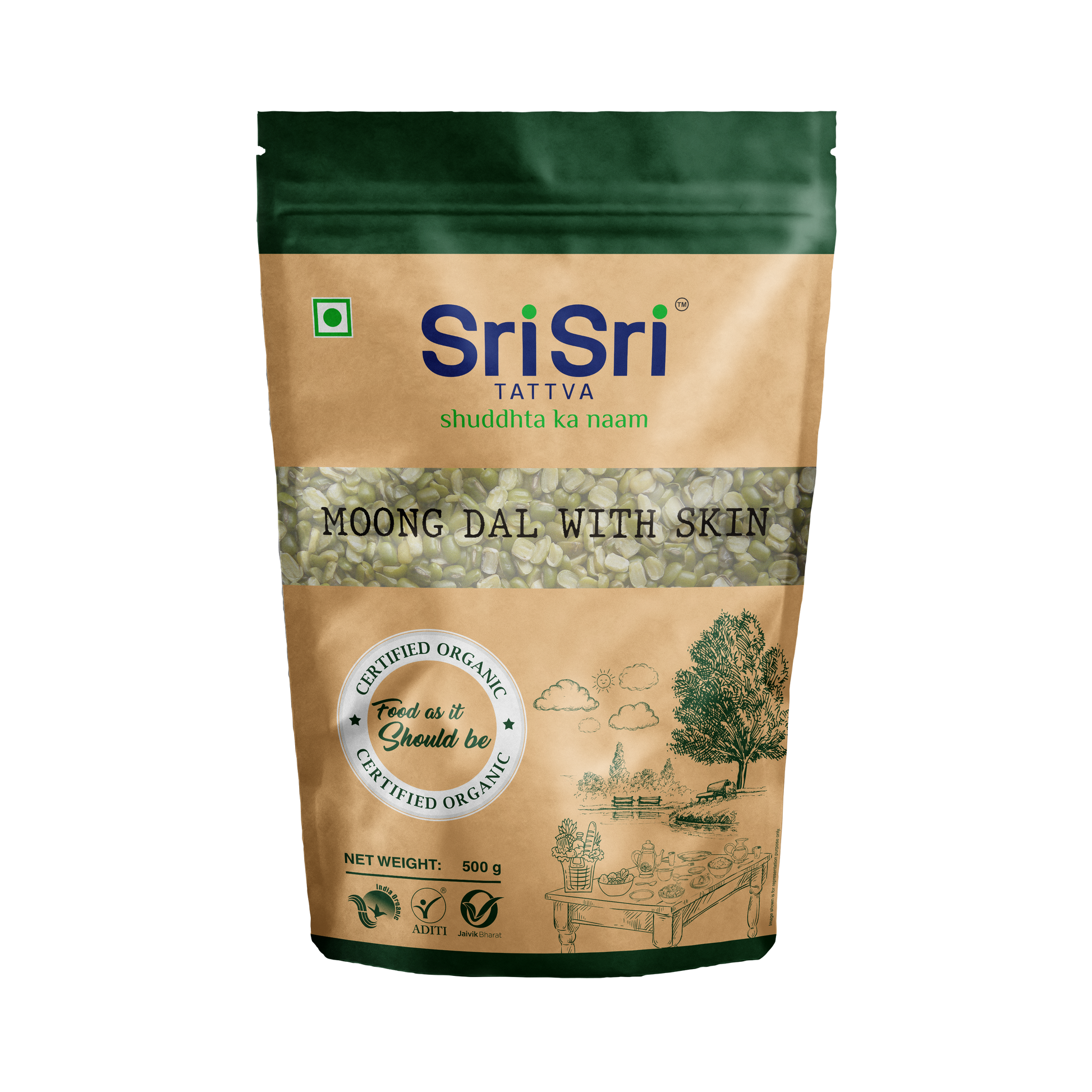 Organic Spilt Green Gram With Skin (Moong Dal Chilka), 500 g