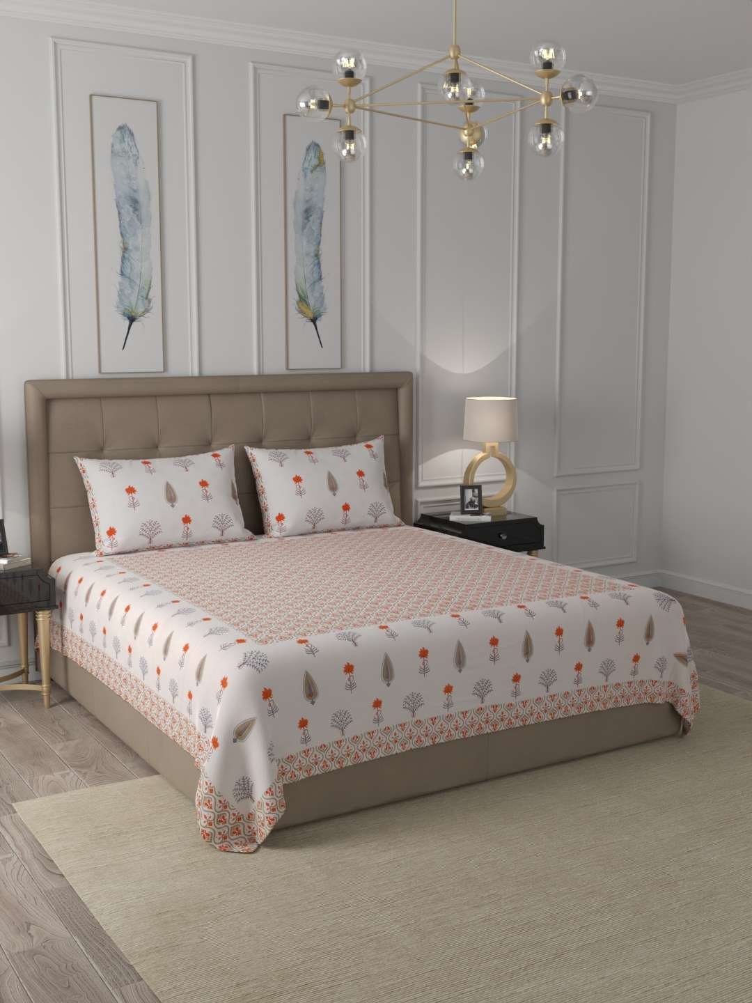 100% Pure Cotton Traditional Printed Bedsheet for Double Bed King Size Bedsheet with 2 Pillow Covers