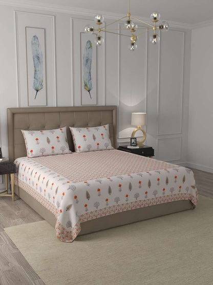 100% Pure Cotton Traditional Printed Bedsheet for Double Bed King Size Bedsheet with 2 Pillow Covers