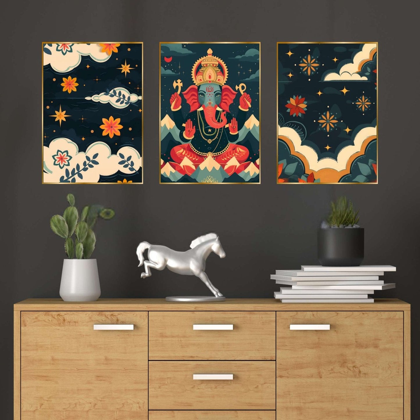 Set of Three Wall Paintings for Wall Dacoration Golden Framed Wall Paintings for Living Room & Bedroom Wall Art for Home Decoration & Office Wall Décor (18×12 inch CH-GD3-6)