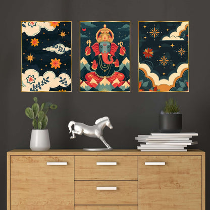 Set of Three Wall Paintings for Wall Dacoration Golden Framed Wall Paintings for Living Room & Bedroom Wall Art for Home Decoration & Office Wall Décor (24×18 inch CH-GD3-6)
