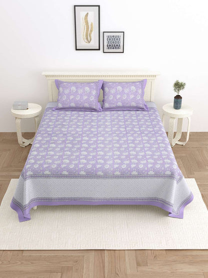 100% Pure Cotton Traditional Printed Bedsheet for Double Bed King Size Bedsheet with 2 Pillow Covers