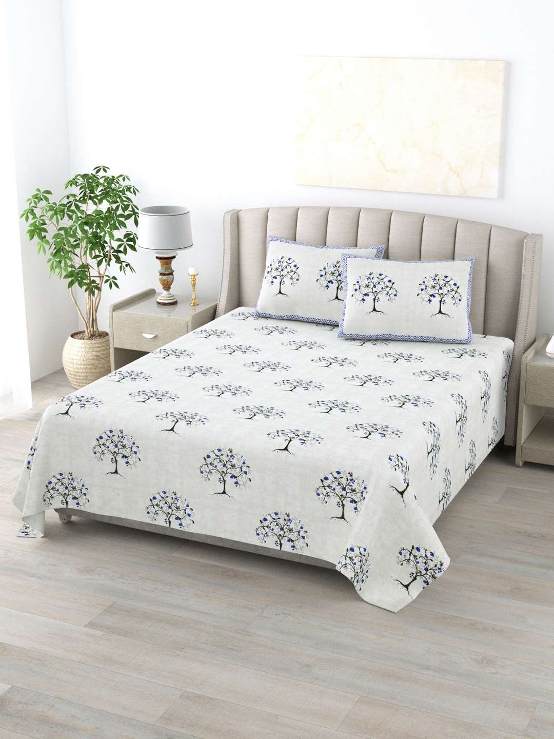 100% Pure Cotton Traditional Printed Bedsheet for Double Bed King Size Bedsheet with 2 Pillow Covers