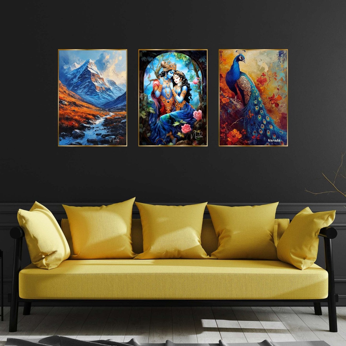 Set of Three Wall Paintings for Wall Dacoration Golden Framed Wall Paintings for Living Room & Bedroom Wall Art for Home Decoration & Office Wall Décor (18×12 inch CH-GD3-1)