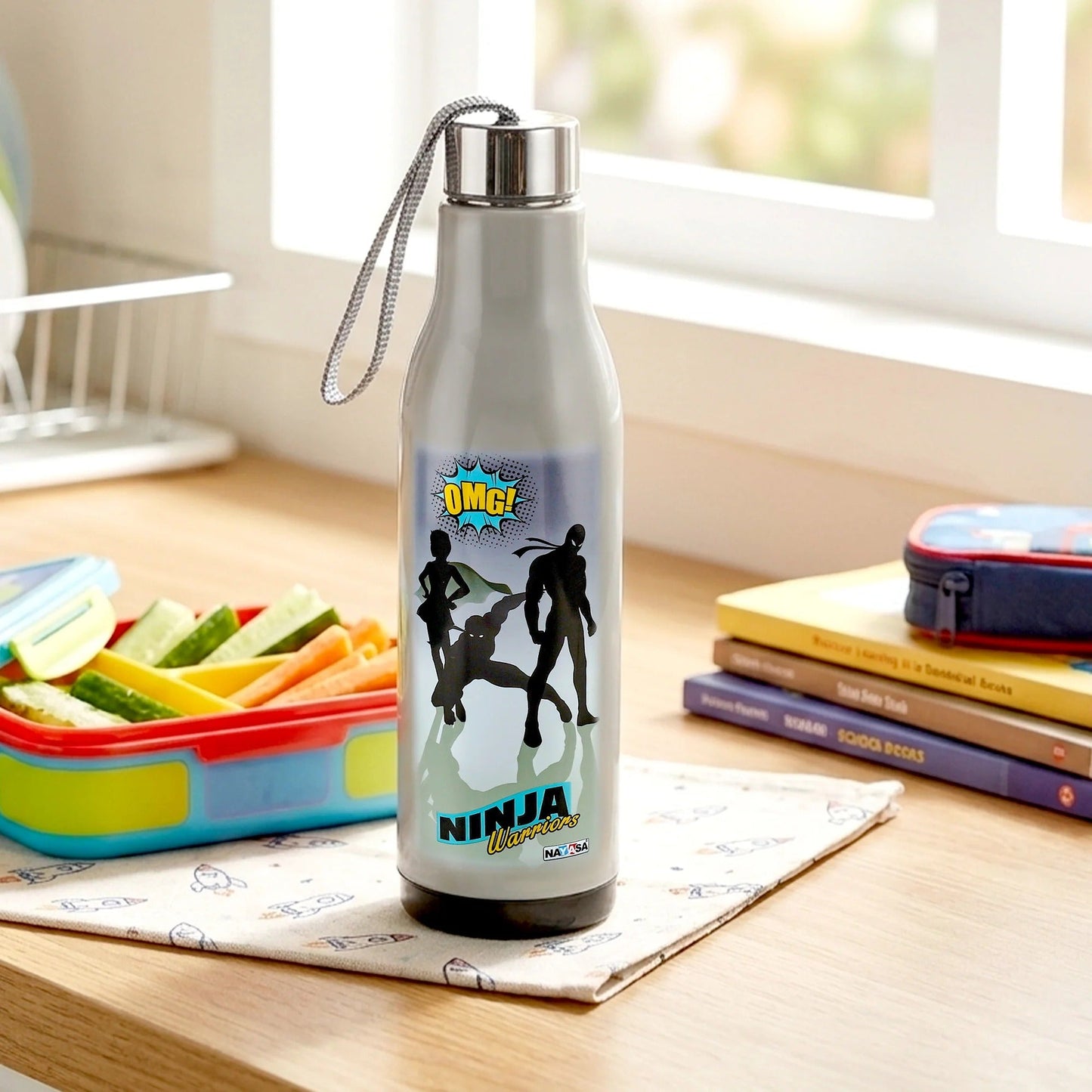 Nayasa Whip 600ml Cartoon Print Water Bottle with Steel Inner