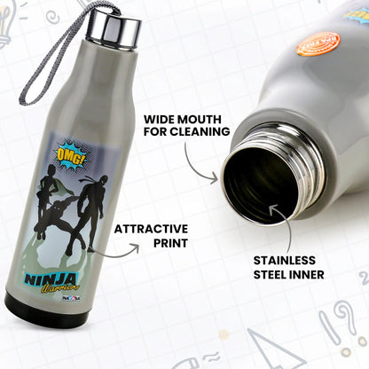 Nayasa Whip 600ml Cartoon Print Water Bottle with Steel Inner