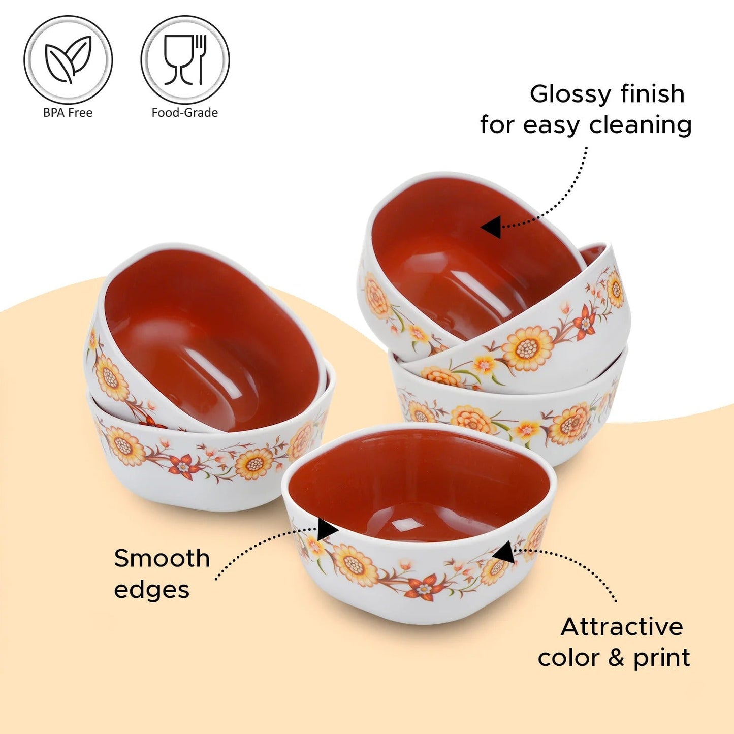 Nayasa Microfresh Square Bowl Deluxe 200ml Set of 6