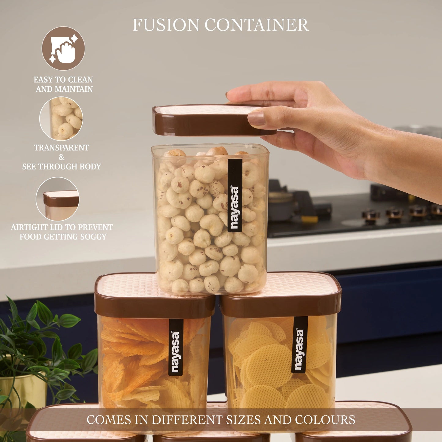 Nayasa Fusion Airtight Stackable Food Storage Container Set of 6 (2100ml)