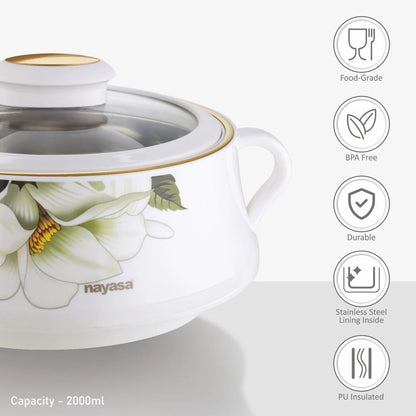 Nayasa Lorenzo Glass Lid Insulated Casserole 1500ml
