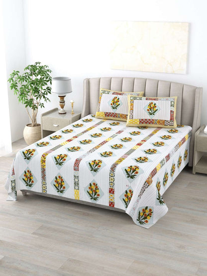 100% Pure Cotton Traditional Printed Bedsheet for Double Bed King Size Bedsheet with 2 Pillow Covers