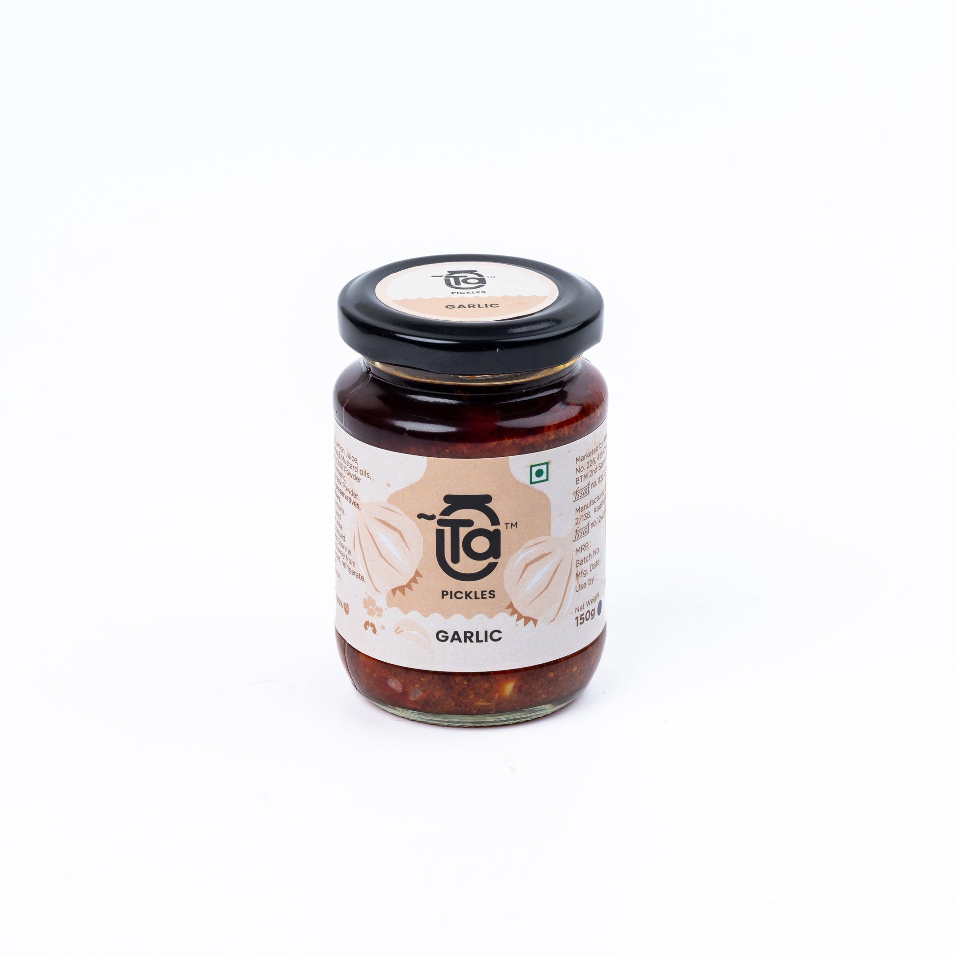 Ta Pickles | Garlic Pickle | 150g | Made with Cold Pressed Oil | Homemade | Traditional Indian Taste | Natural | No Preservatives