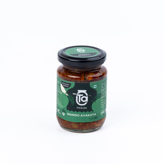 Ta Pickles | Mango Avakaya Pickle Without Garlic | 150g | Made with Cold Pressed Oil | Homemade | Traditional Indian Taste | Natural | No Preservatives
