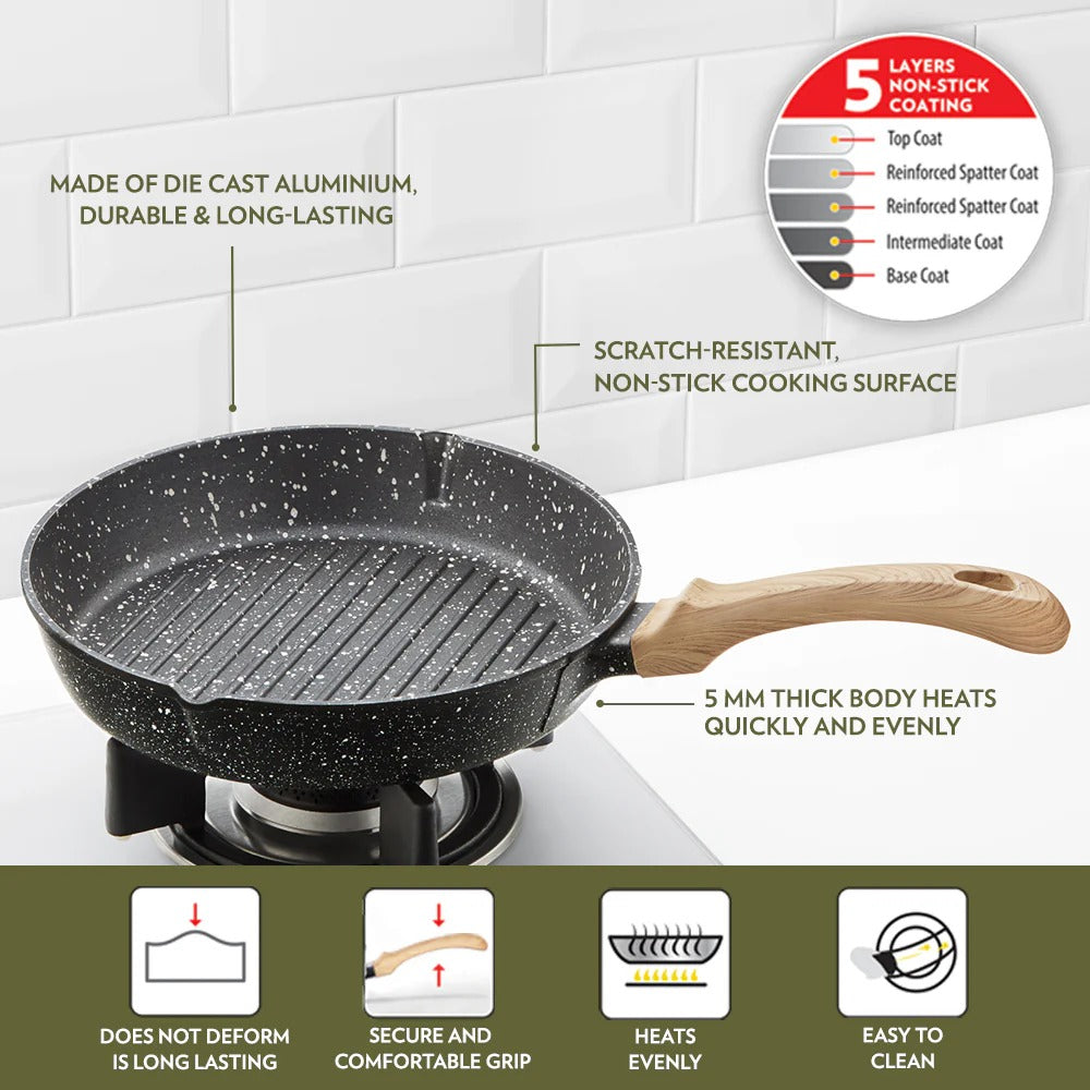 Borosil Vajra Induction Non-Stick Grill Fry Pan 24cm