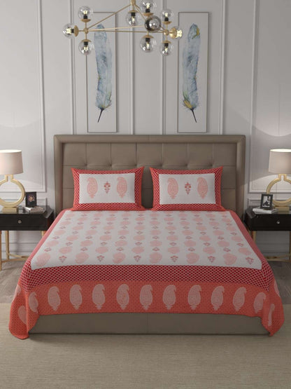 100% Pure Cotton Traditional Printed Bedsheet for Double Bed King Size Bedsheet with 2 Pillow Covers