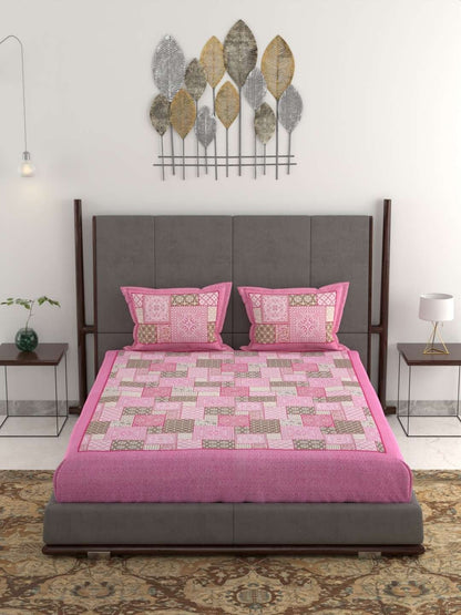 100% Pure Cotton Traditional Printed Bedsheet for Double Bed King Size Bedsheet with 2 Pillow Covers
