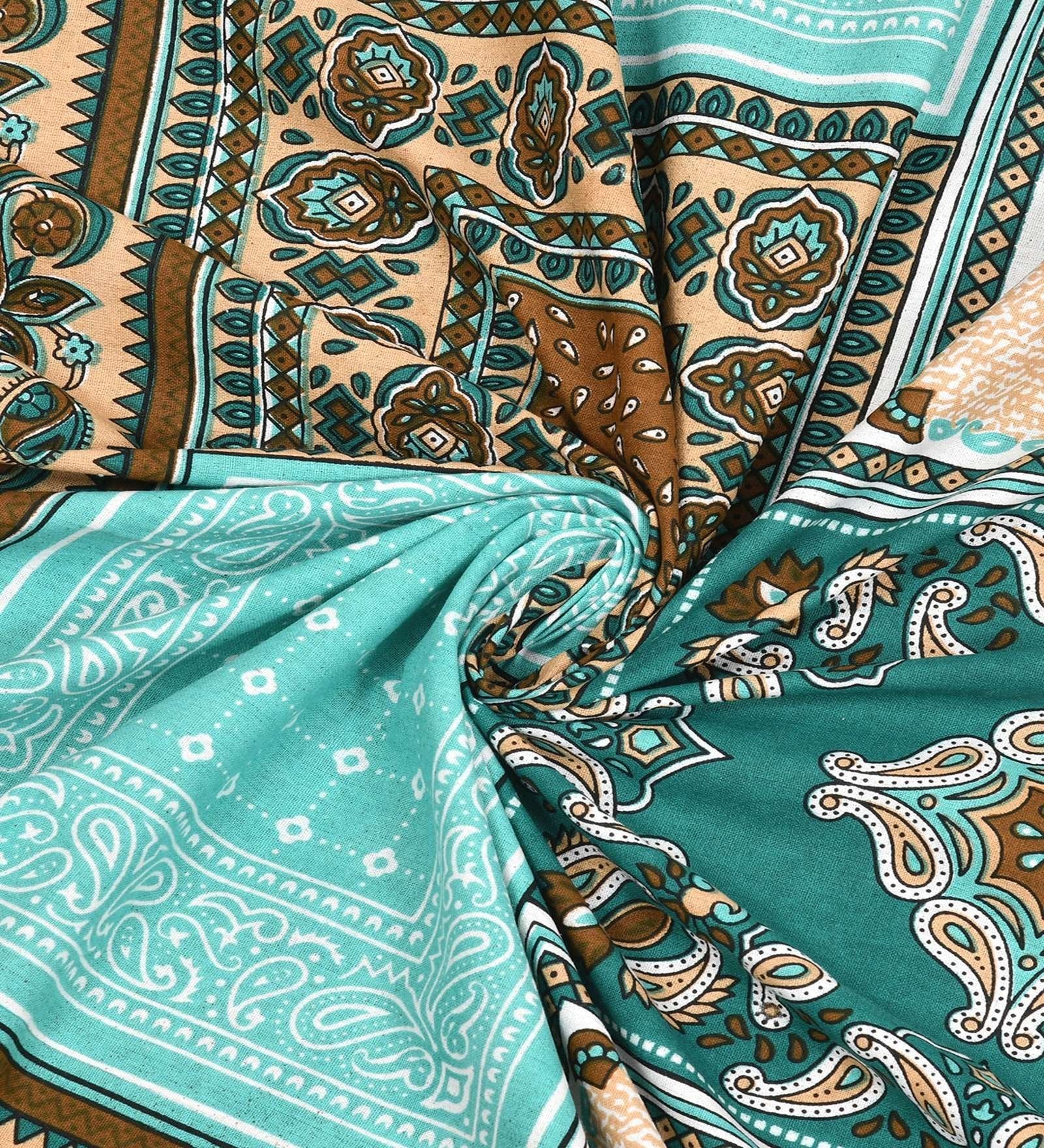 100% Pure Cotton Traditional Printed Bedsheet for Double Bed King Size Bedsheet with 2 Pillow Covers