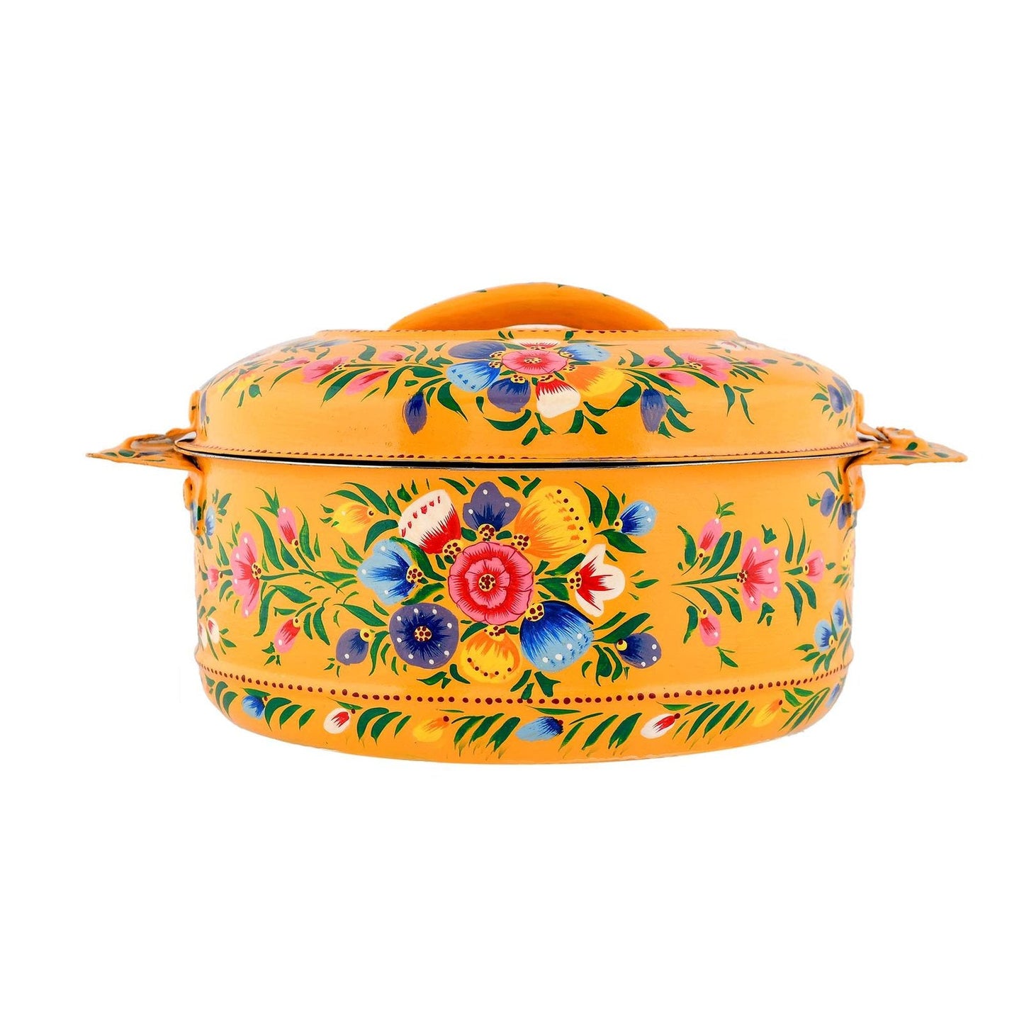 Premium Hand-Painted Yellow Aluminium Hot Case Casserole with Floral Design