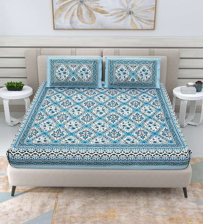 100% Pure Cotton Traditional Printed Bedsheet for Double Bed King Size Bedsheet with 2 Pillow Covers