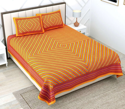 100% Pure Cotton Traditional Printed Bedsheet for Double Bed King Size Bedsheet with 2 Pillow Covers
