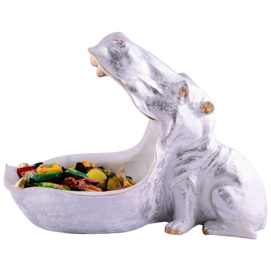 Angry Hippopotamus Mouth Open Face Sculpture Polyresin Hippo Showpiece for Home Decor or Best for Put Any Type Products Wallets, Optical,Watches, Key etc White