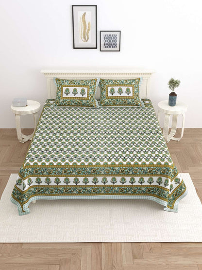 100% Pure Cotton Traditional Printed Bedsheet for Double Bed King Size Bedsheet with 2 Pillow Covers