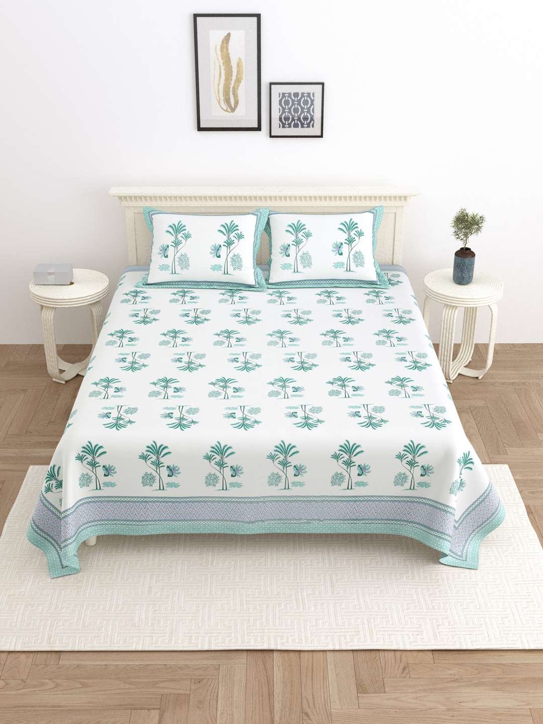 100% Pure Cotton Traditional Printed Bedsheet for Double Bed King Size Bedsheet with 2 Pillow Covers