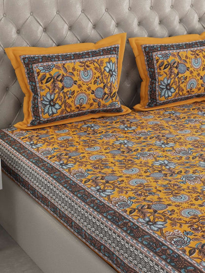 100% Pure Cotton Traditional Printed Bedsheet for Double Bed King Size Bedsheet with 2 Pillow Covers