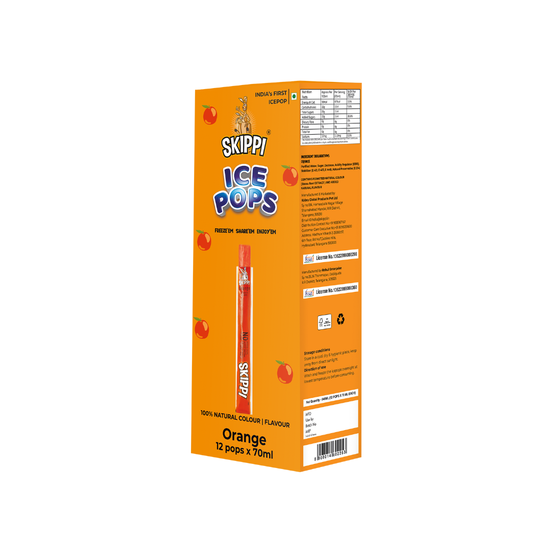Orange Flavor Skippi Natural Ice Pop, Pack of 12 Ice Pops