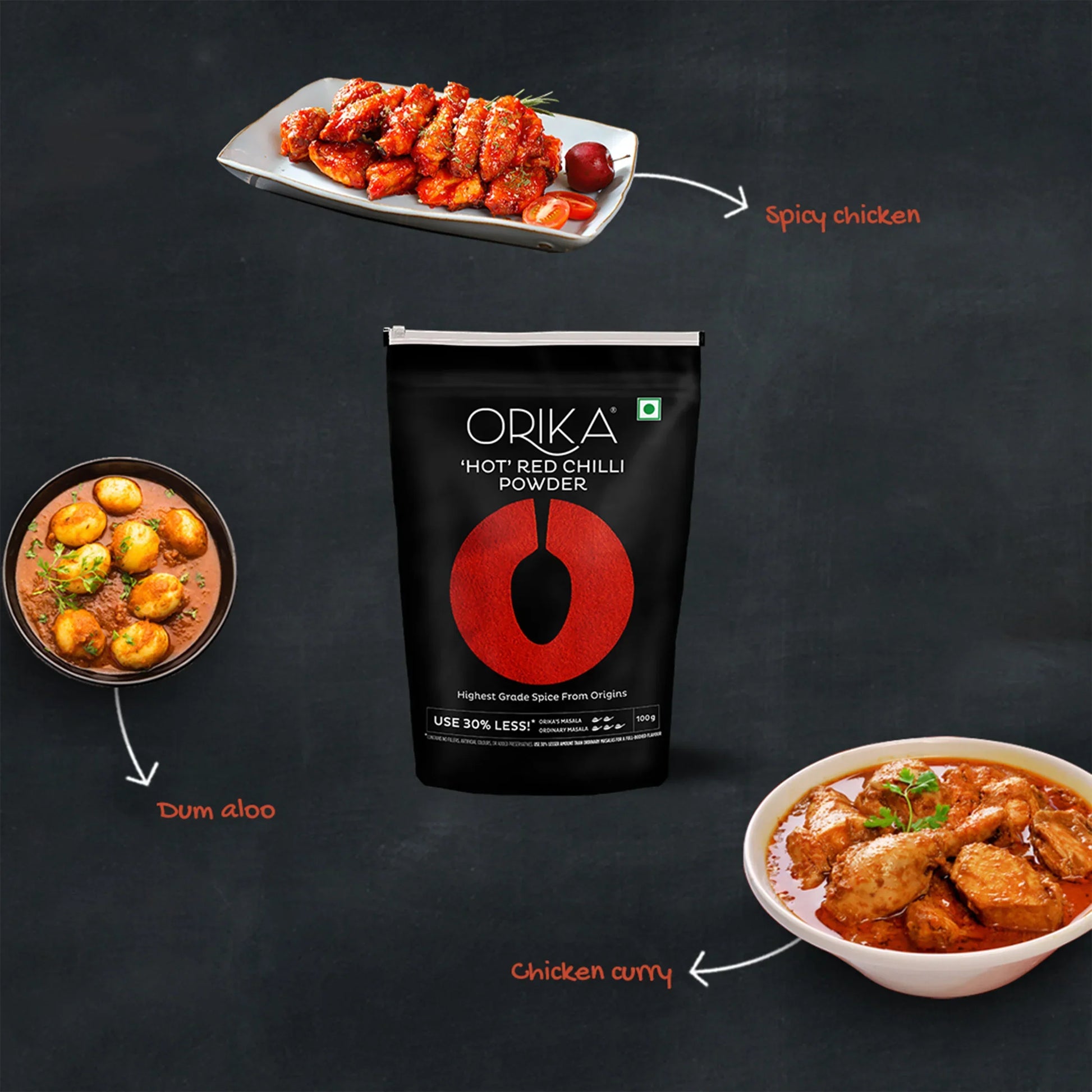 Orika Hot Red Chilli Powder (100 gm, 200gm, 500gm)
