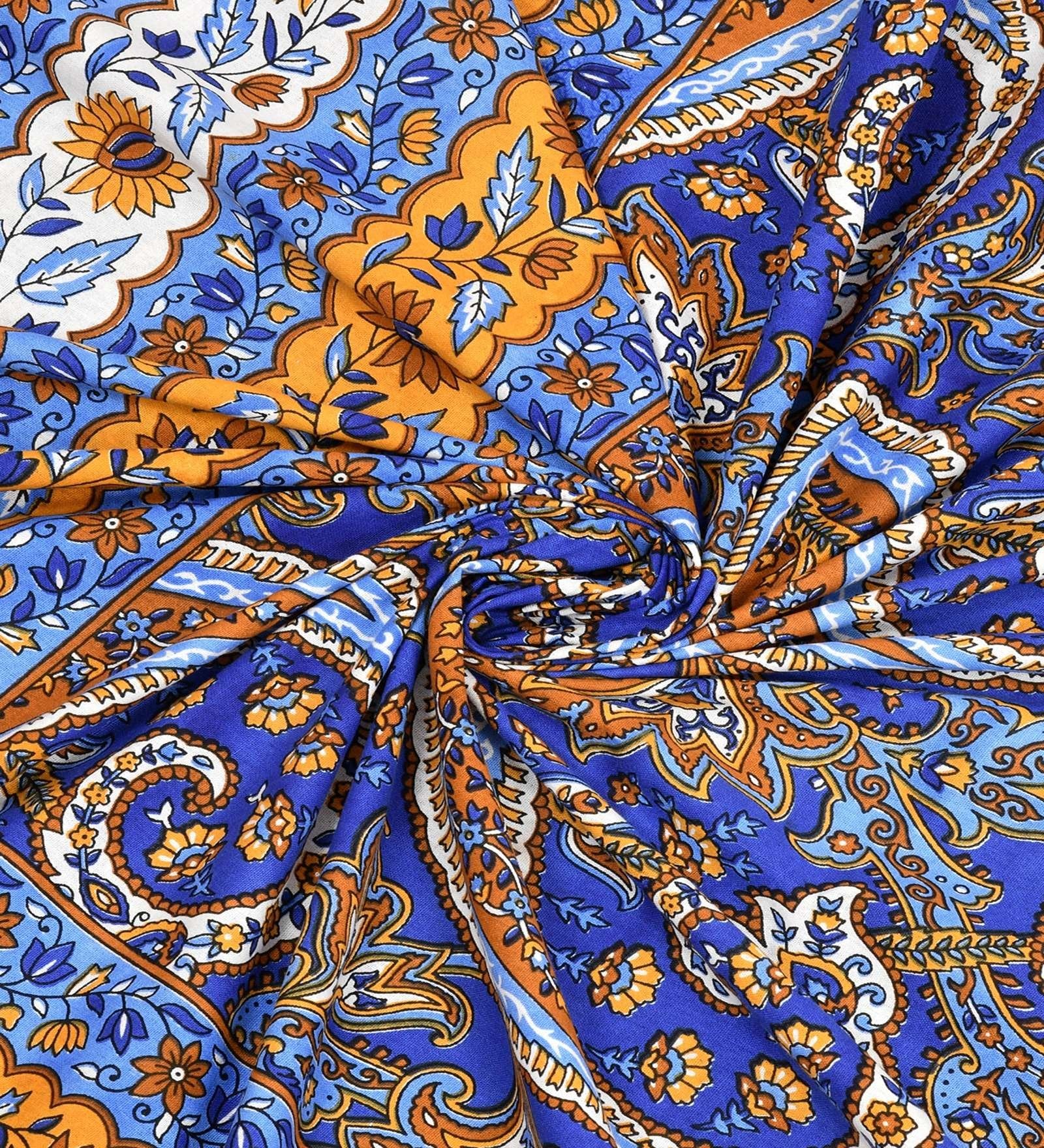 100% Pure Cotton Traditional Printed Bedsheet for Double Bed King Size Bedsheet with 2 Pillow Covers