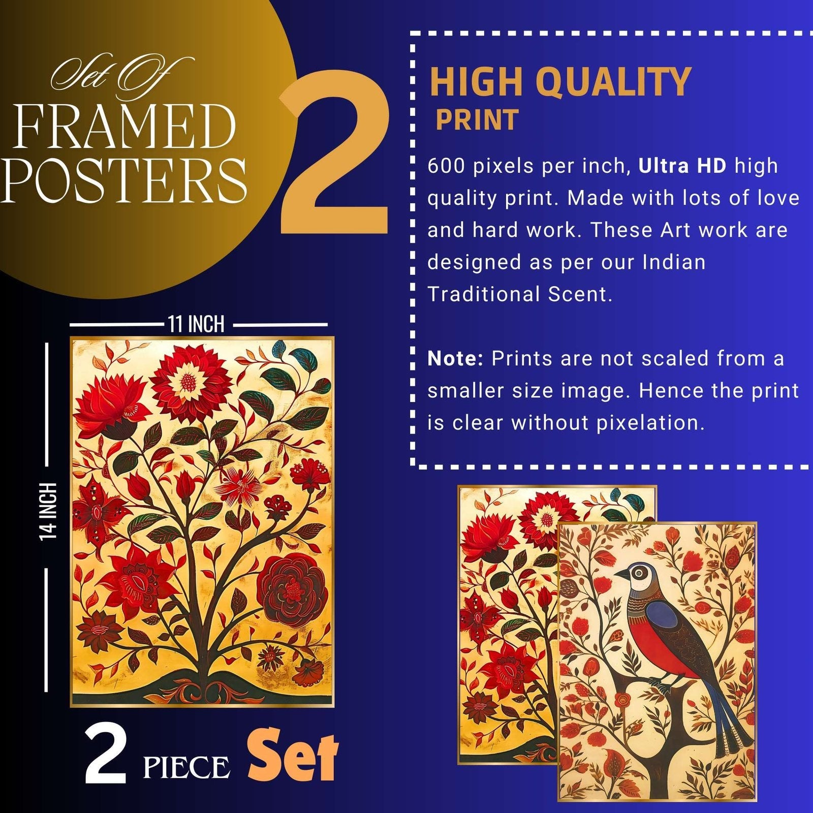 Set of Two Wall Paintings for Wall Dacoration Golden Framed Wall Paintings for Living Room &amp; Bedroom Wall Art for Home Decoration &amp; Office Wall Décor (14×11 inch CH-GD2-13)