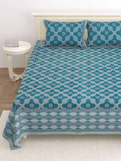100% Pure Cotton Traditional Printed Bedsheet for Double Bed King Size Bedsheet with 2 Pillow Covers
