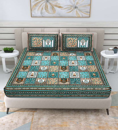 100% Pure Cotton Traditional Printed Bedsheet for Double Bed King Size Bedsheet with 2 Pillow Covers