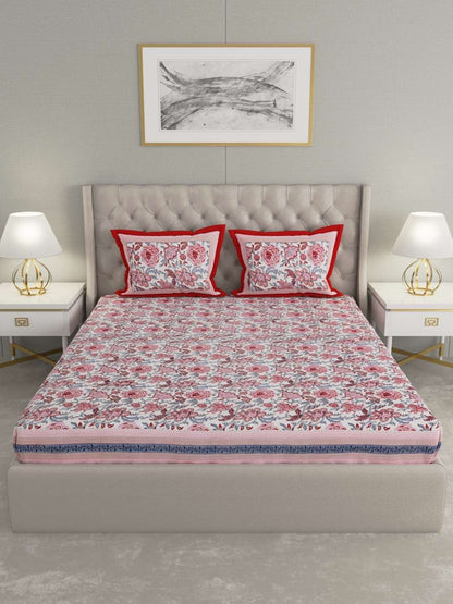 100% Pure Cotton Traditional Printed Bedsheet for Double Bed King Size Bedsheet with 2 Pillow Covers