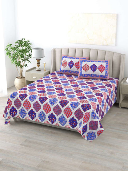 100% Pure Cotton Traditional Printed Bedsheet for Double Bed King Size Bedsheet with 2 Pillow Covers