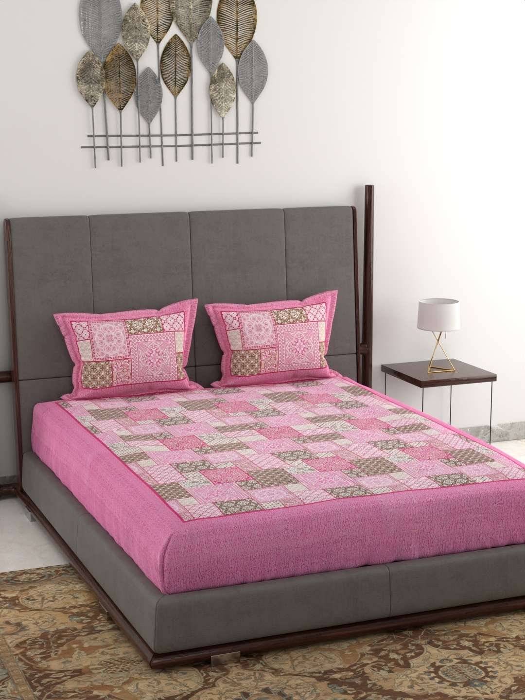 100% Pure Cotton Traditional Printed Bedsheet for Double Bed King Size Bedsheet with 2 Pillow Covers