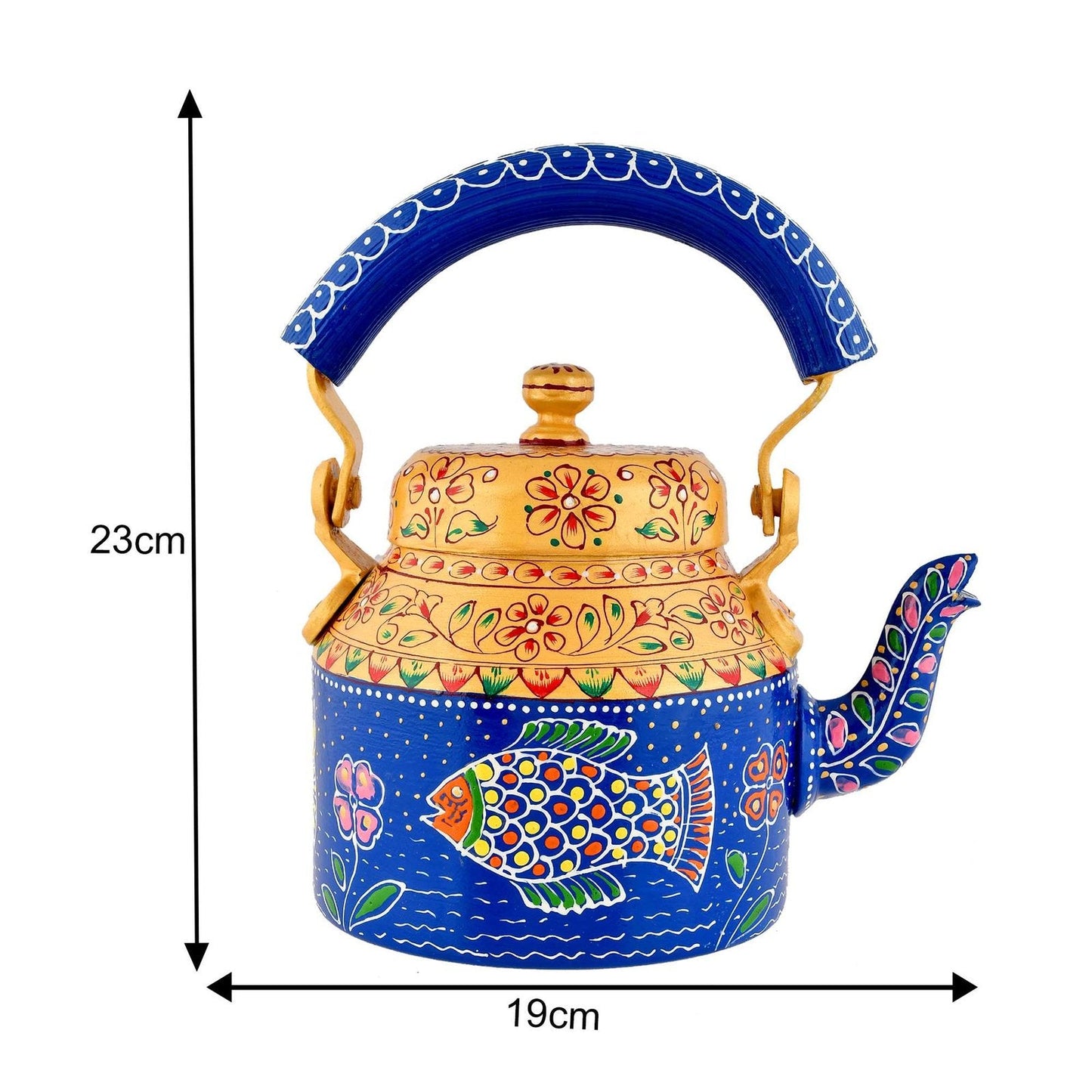 Aluminium Hand-Painted Artisan Hand-Painted Fish Motif Kettle - 750 ml