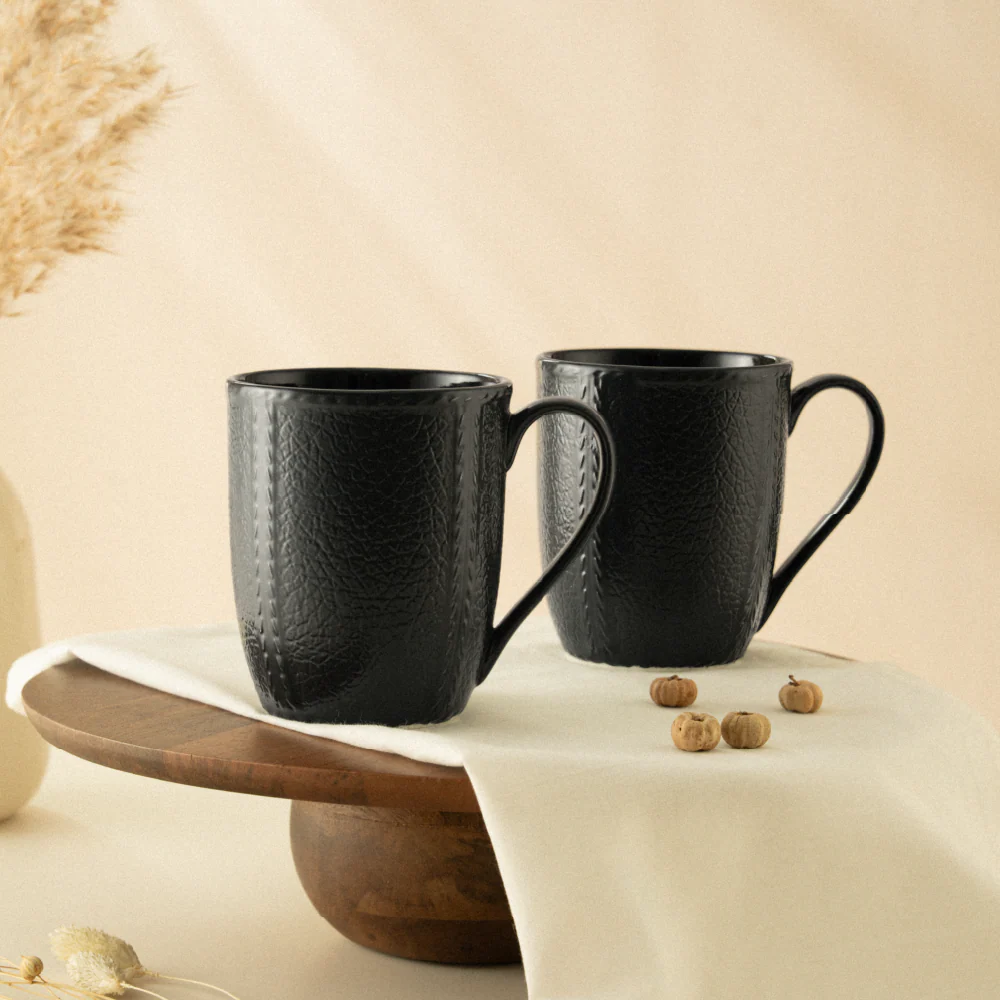Borosil Porcelia Elva Mug Slate Set of 2 (350ml×2)