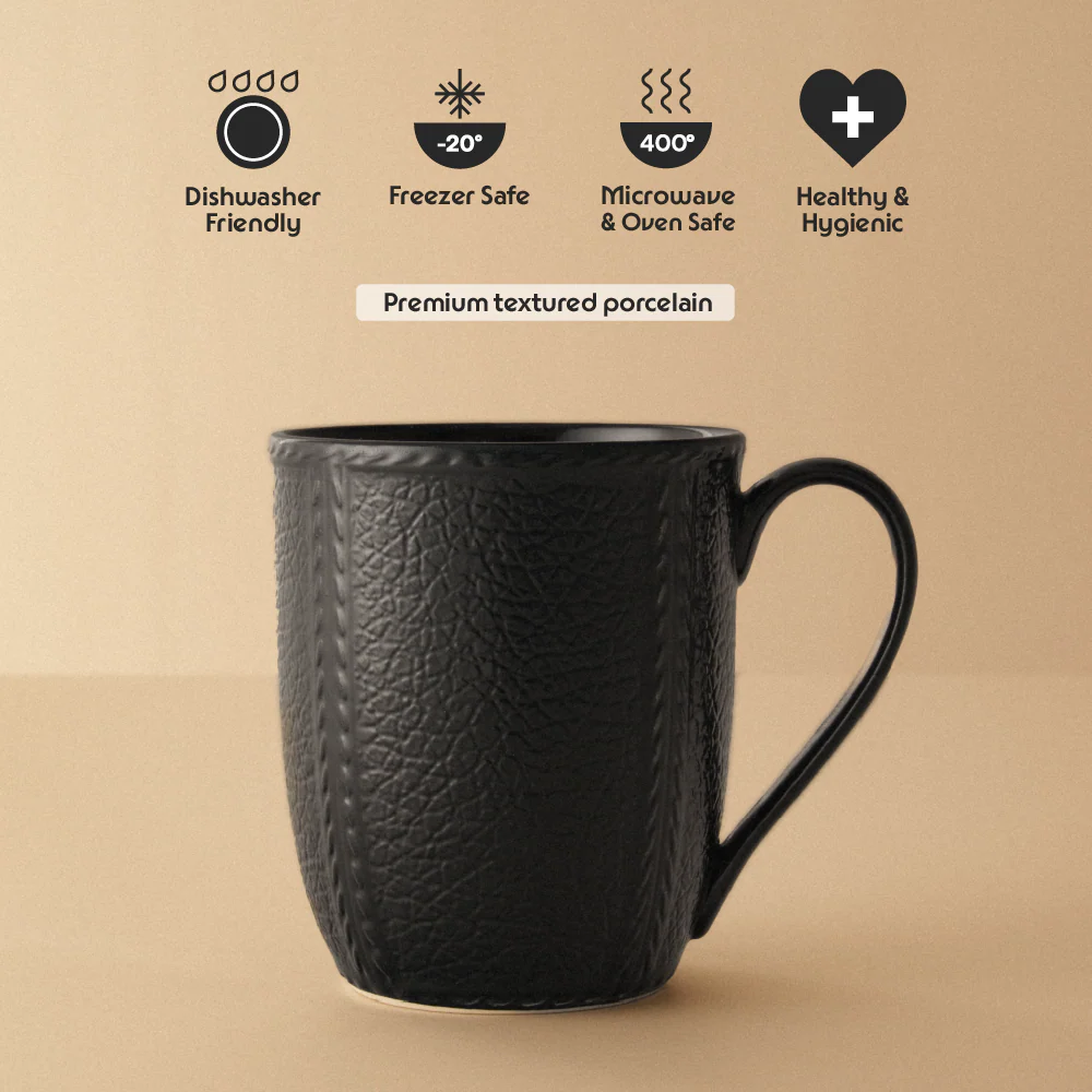 Borosil Porcelia Elva Mug Slate Set of 2 (350ml×2)