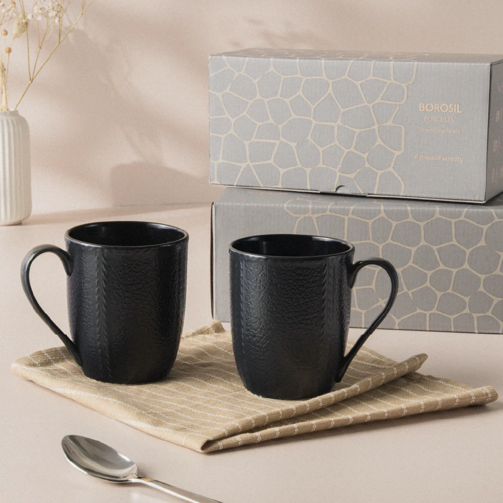 Borosil Porcelia Elva Mug Slate Set of 2 (350ml×2)