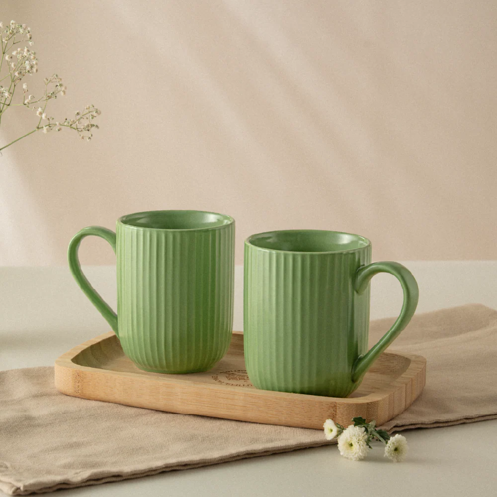 Borosil Porcelia Flute Mug Rose Set of 2 (350ml×2)