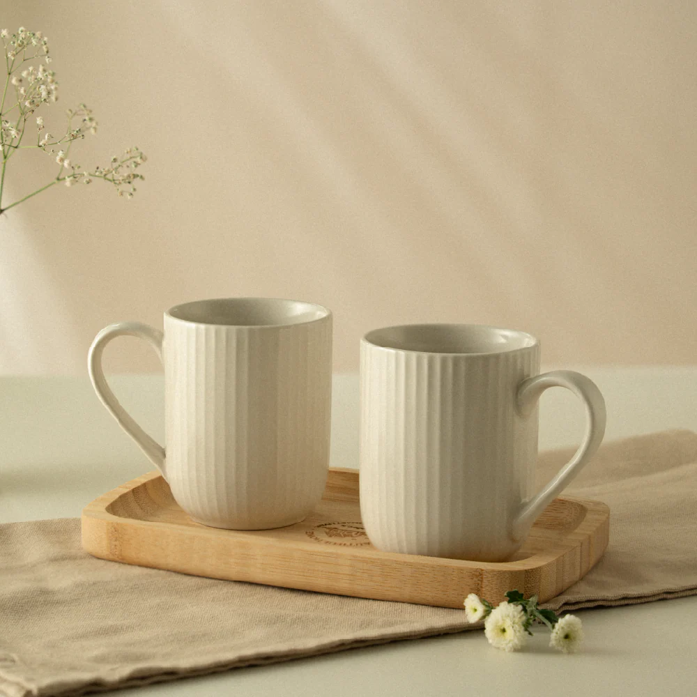 Borosil Porcelia Flute Mug Rose Set of 2 (350ml×2)