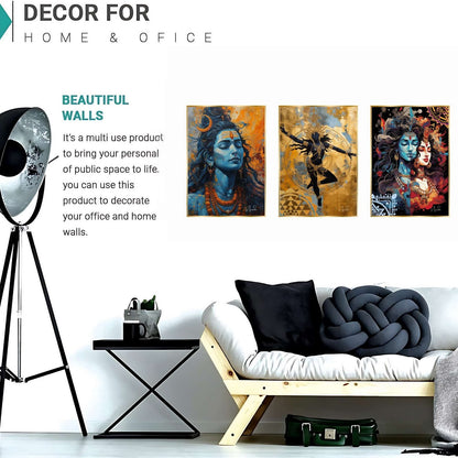 Set of Three Wall Paintings for Wall Dacoration Golden Framed Wall Paintings for Living Room & Bedroom Wall Art for Home Decoration & Office Wall Décor (18×12 inch CH-GD3-2)