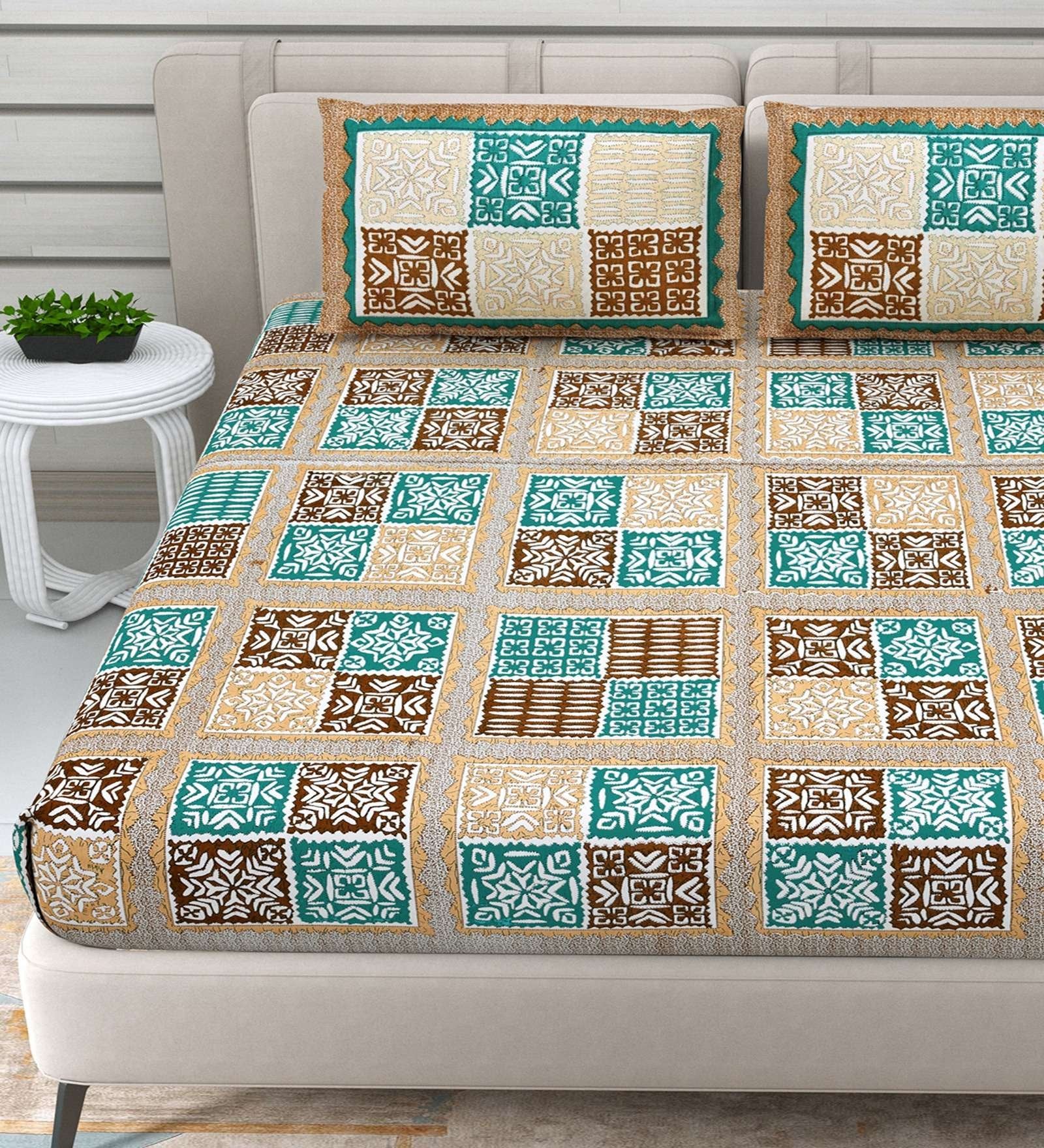 100% Pure Cotton Traditional Printed Bedsheet for Double Bed King Size Bedsheet with 2 Pillow Covers