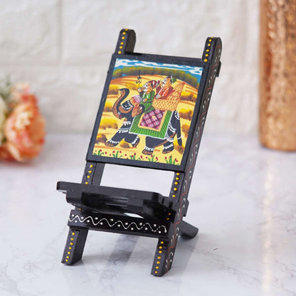 Handcrafted Wooden Mobile Stand Chair: Functional and Stylish Desk Accessory”