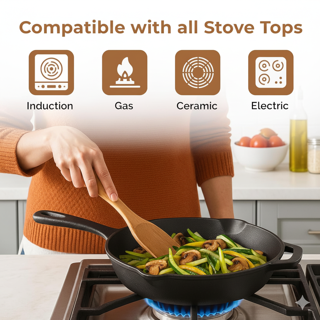 Esspy 10 inch Cast Iron Frying Pan/Skillet | Pre-Seasoned, Induction Friendly | Non-Stick Pan | 100% Pure Cast Iron, Toxin-Free & Chemical-Free | Black
